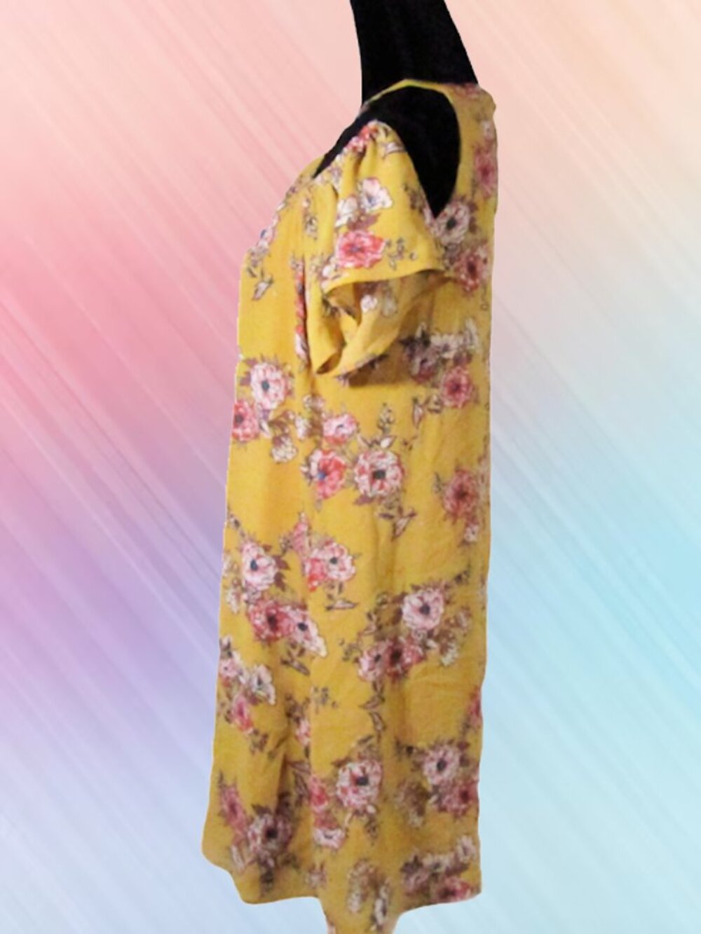 AS U WISH size M mini dress cold shoulder yellow floral lined - Picture 2 of 13